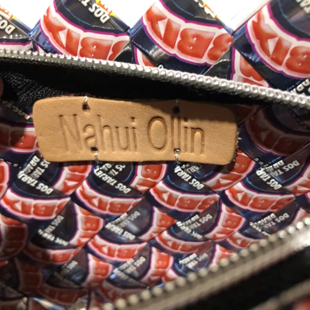 Nahui Ollin Candy Wrapper Wristlet, Barcode Black and White